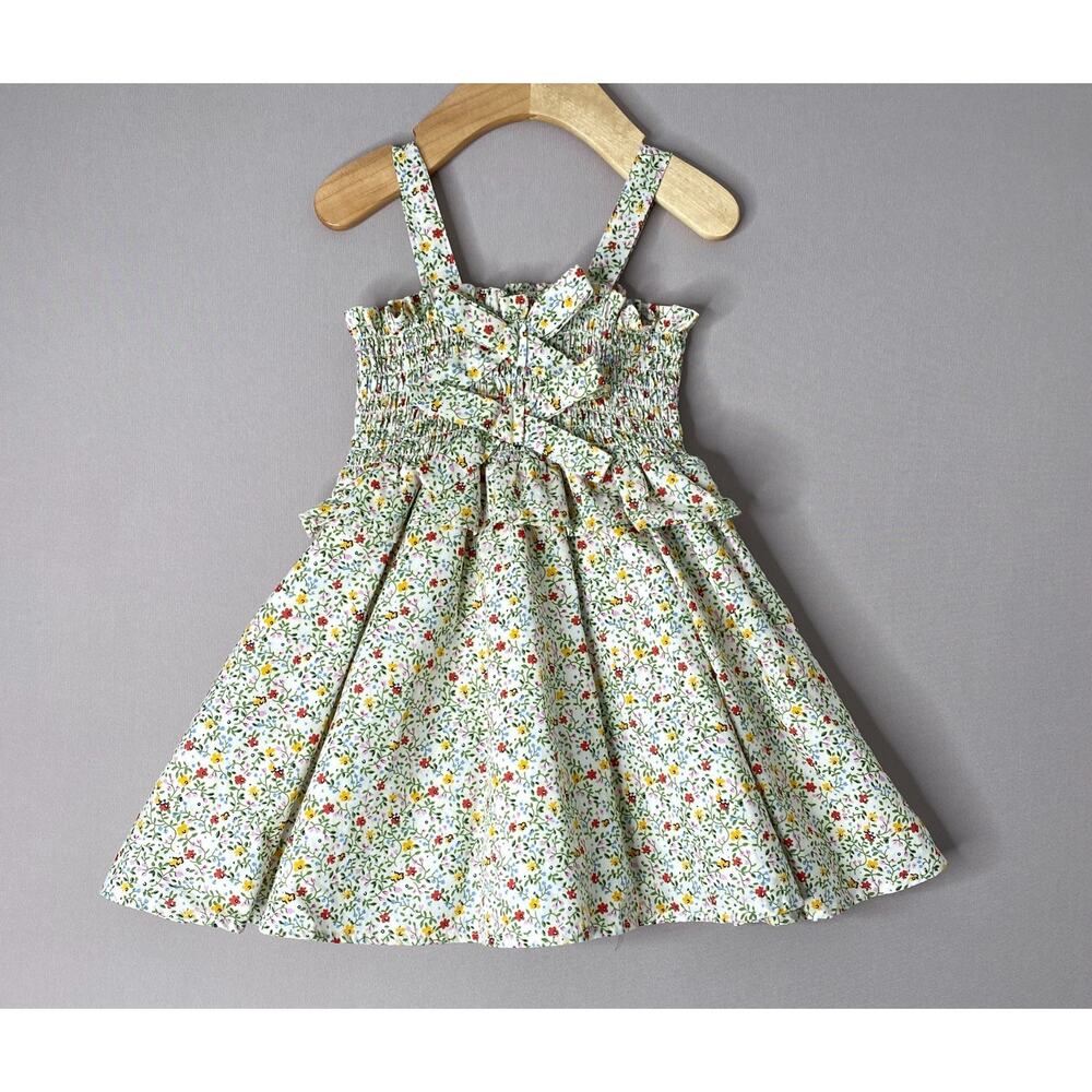 Maison Me Cream Floral Sleeveless Cotton Naomi Dress w/Bow Trim Girls 2 Yrs